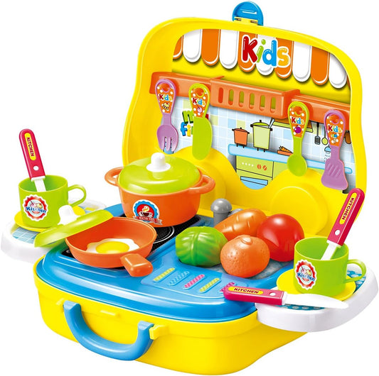 26 Pcs Food Truck Kitchen Cooking Set | Pretend Playset Including Full Assortment of Colorful Foods and Cookware | Portable & Easy to Store Unique Play Set
