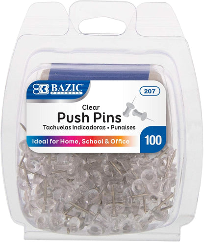 Transparent Push Pins, Clear, 100 Per Pack (Packaging May Vary)