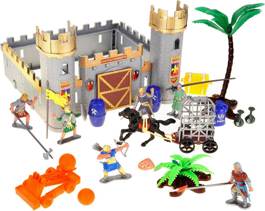 Roman Era Kingdom Action Figures with Toy Armys, Knights, Horse, Castle, Treasure Chests, Catapult and Figurines Playset for Kids