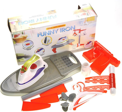 Pretend Laundry Play Set Toy for Toddlers, Ironing Board Toy Set with Realistic Light & Sound Iron, Dryer, Hanger for Kids, Pretend Play for Toddlers 3-5