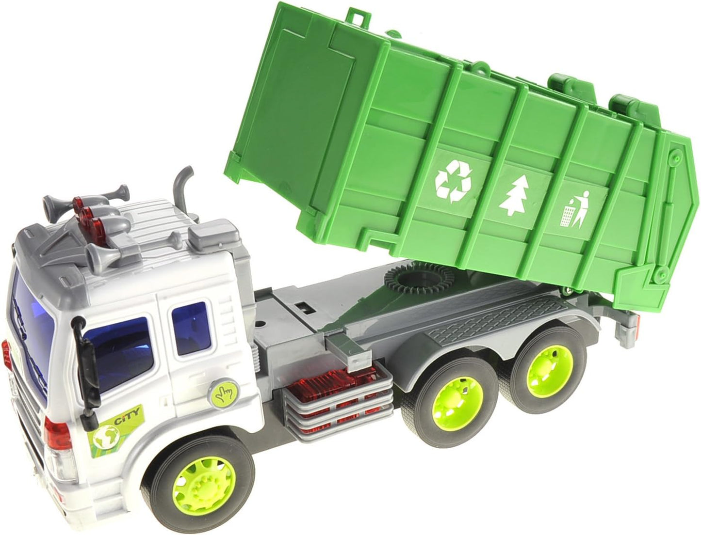 PowerTRC Garbage Truck Toy Trash Truck, Friction Powered Toddlers Garbage Truck Toy Recycling Truck with Light and Sound (Green)