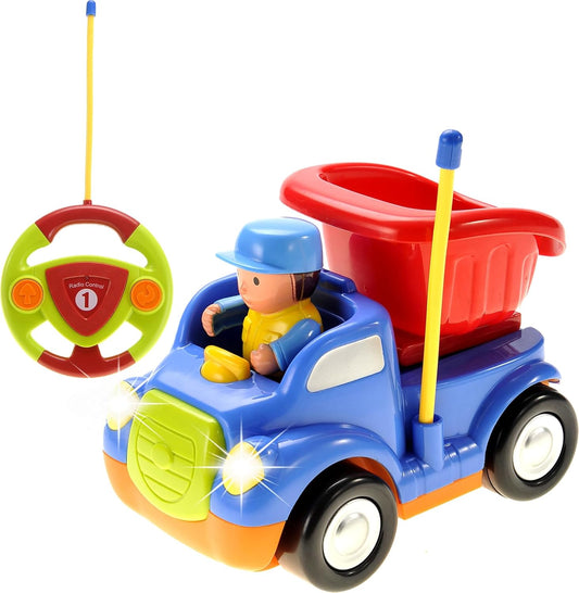 Cartoon Truck Radio Remote Control Toy, RC Cute Construction Car with Music & Light for Toddlers (Blue)