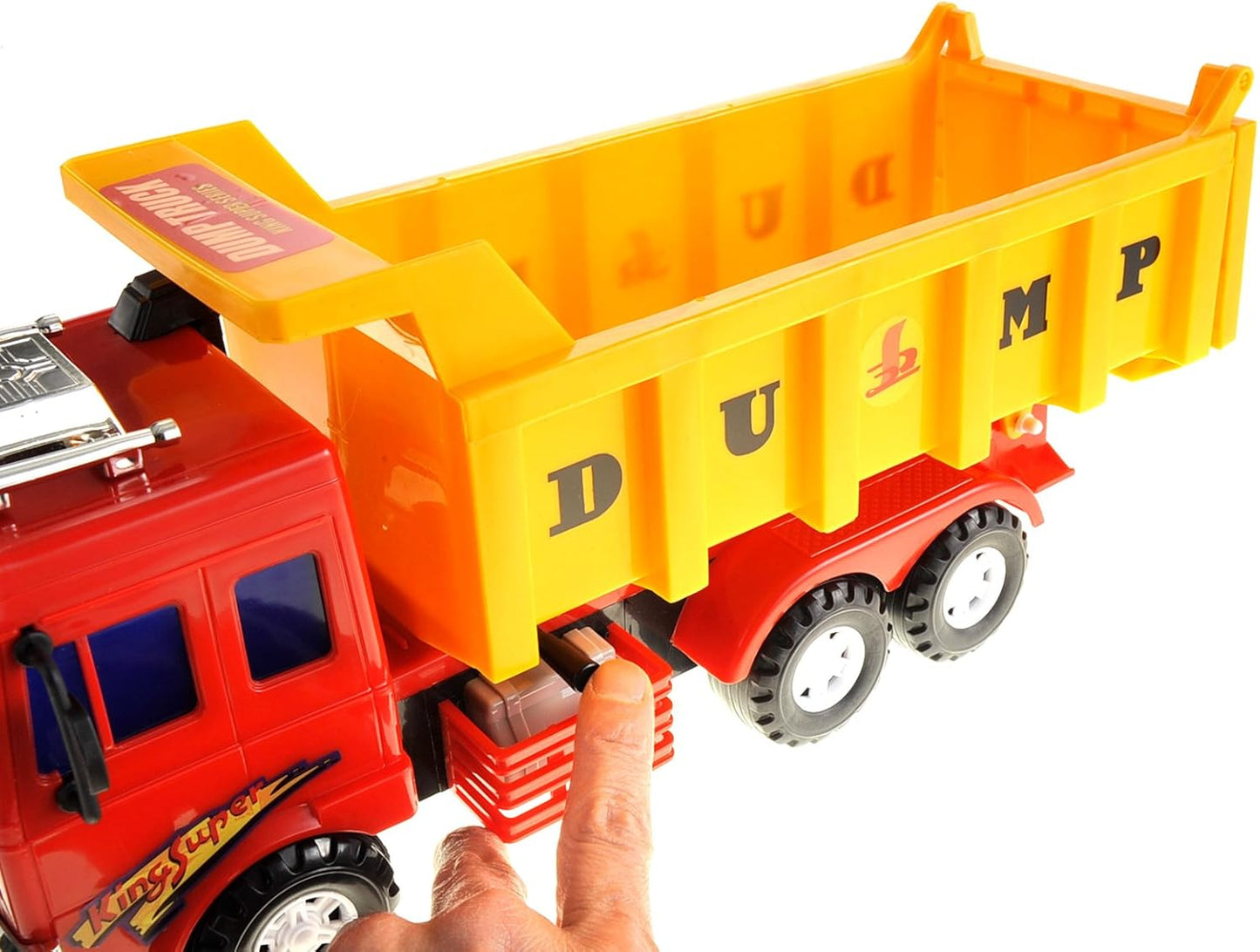 PowerTRC 15" Push & Go Dump Truck Toy | Realistic Friction Powered Dump Construction Truck for Kids Ages 3 Up
