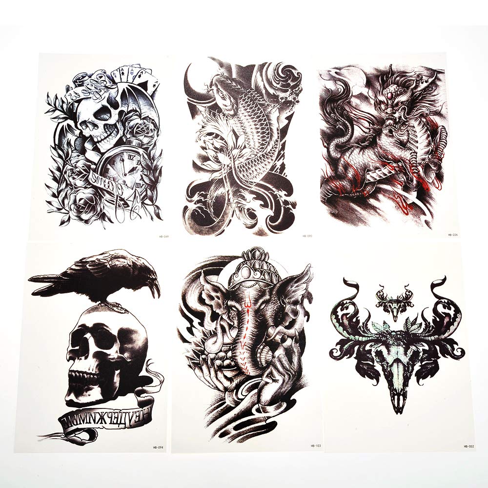 PowerTRC Temporary Tattoo Stickers, 16 Sheets Body Arm Chest Shoulder Tattoos For Men And Women, Tattoos For Halloween, Parties, Festivals. Unique Designs Animals, Symbols, And More