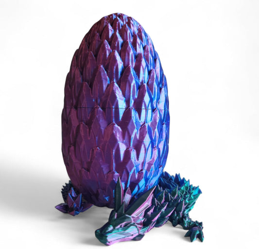 PowerTRC 3D Printed Crystal Dragon with Egg (Tri-Color Red Green Blue) – Flexible 3D Printed Set, Includes 12 Inch Dragon and 6 Inch Egg, Gift Bag Filler, Desk Decoration, Party Favor