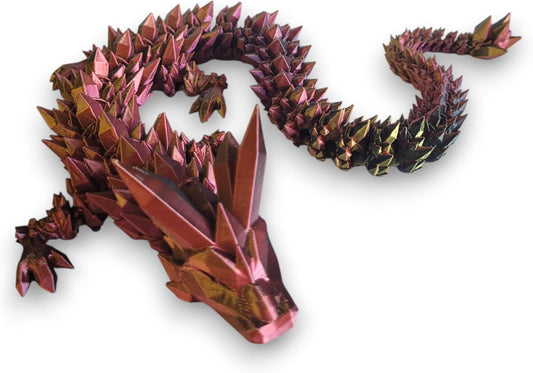 PowerTRC 3D Printed Crystal Dragon (Tri-Color Black Red Gold) - Extra Large Flexible 3D Printed Toy, Gift Bag Filler, Desk Decoration, Party Favor, Easter Basket Stuffers (24 Inch Dragon)