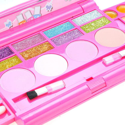 PowerTRC Washable Makeup Pretend Play Set for Kids | Fold-Out Cosmetic Kit with Mirror | Safe, Non-Toxic Toy Makeup Palette for Girls