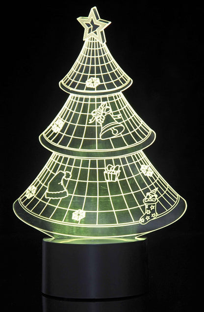 3D LED Night Light Optical Illusion Christmas Tree, Desk Table Lamp Color Change Multi Effects Functions | 7 Colors USB Powered Birthday & Party Gift
