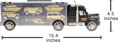 7 in 1 Military Truck Army Vehicle Models Car Toys, Mini Battle Army Toy, Tank, Humvee, Helicopter Playset Gift for Kids Military Toy Carrier for Kids Boys Ages 3 4 5 6 7+