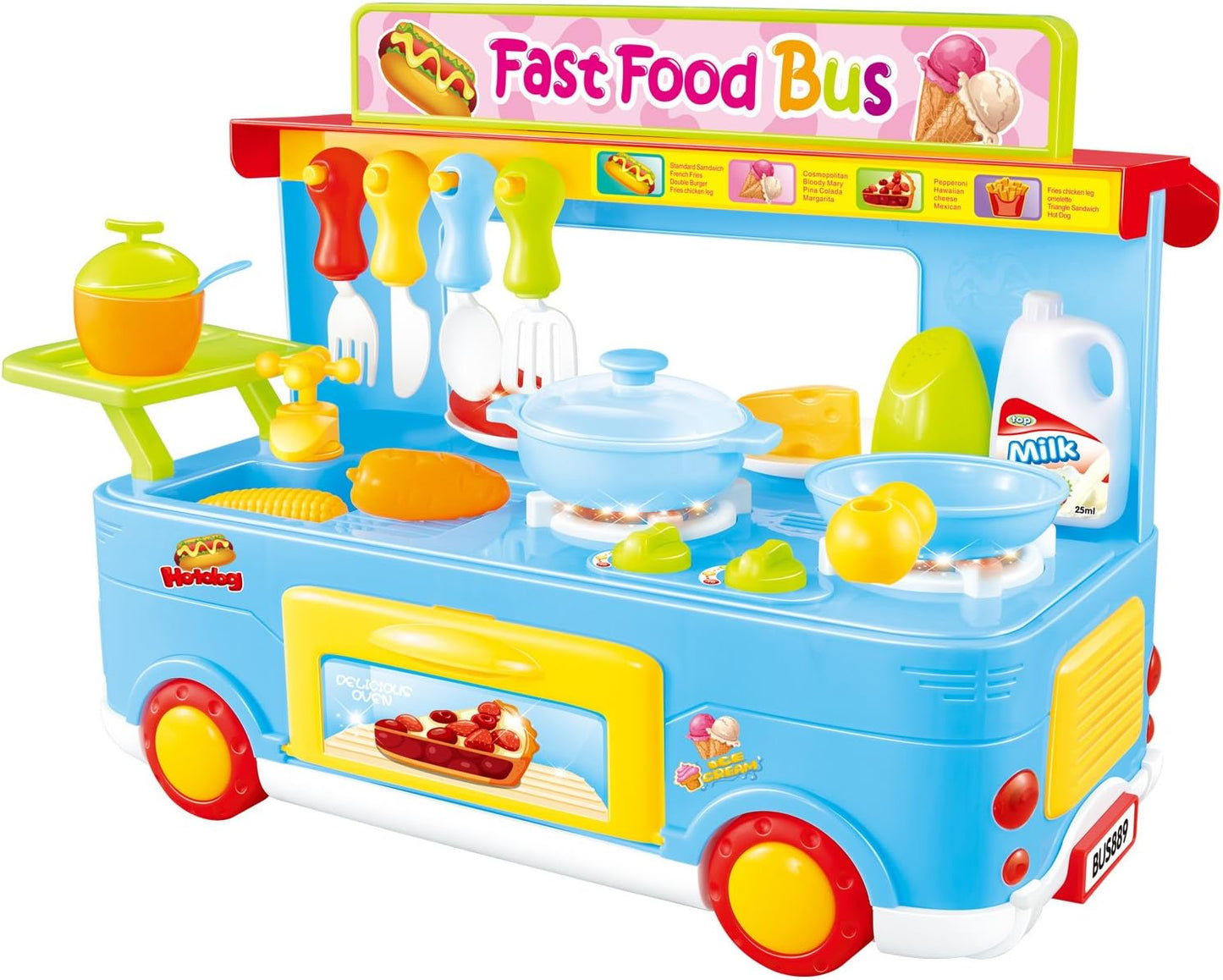 Fast Food Bus Kitchen Play Set | Pretend Play Foods | Pretend Foods | (Blue)
