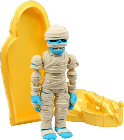 PowerTRC Articulated Mummy with Sarcophagus – 3D Printed Ancient Egypt Collectible Figurine, Desk Decor, Shelf Display, Halloween Decoration, Made in USA