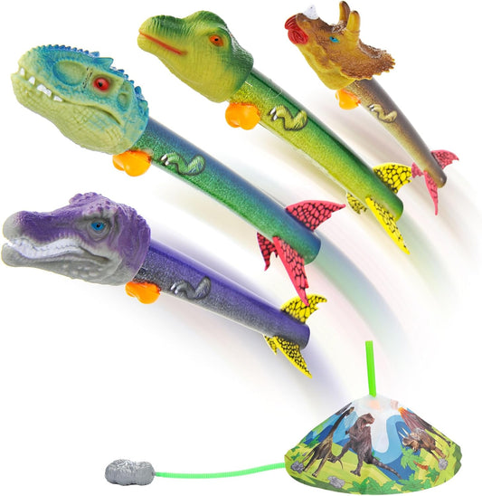 Dinosaur Toy Blasters Launchers | Launch up to 100 ft | 2 Launching Stands | 8 Dino Foam Head Colorful | Park, Backyard, Outdoor Play Toy Gifts for Kids Ages 3 4 5 6 7 8 9 10+