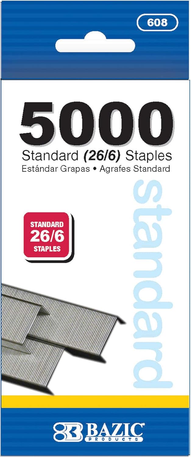 Staples Standard (26/6) 5000/Pack, Stapler Refill Standard Size Staple, Silver Colors, 1-Pack
