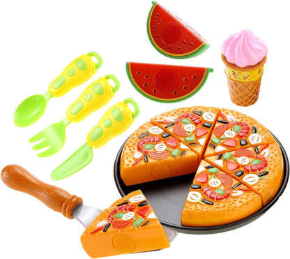 Cutting Play Food for Toddler Kids Toy Kitchen, Pizza Toy Set Pretend Cooking Fast Food Playset Educational Toy for Ages 3+ Years