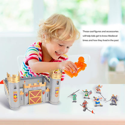Roman Era Kingdom Action Figures with Toy Armys, Knights, Horse, Castle, Treasure Chests, Catapult and Figurines Playset for Kids