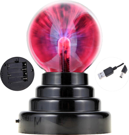 PowerTRC Plasma Ball, 3 inch Plasma Night Lamp, USB or Battery Powered Touch Responding Globe, Party Props, Bedroom Decoration for Kids