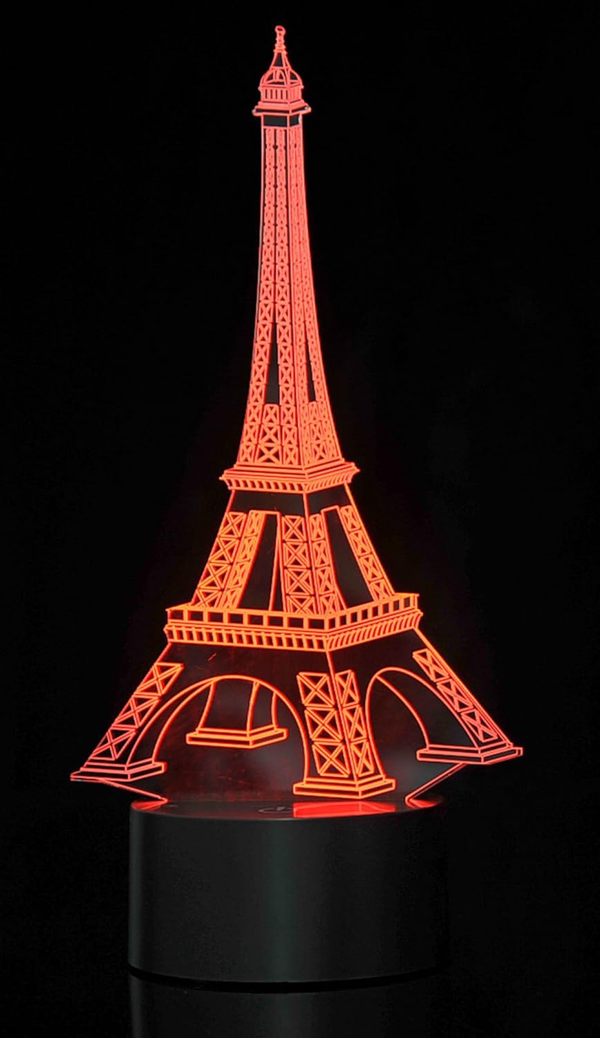 3D LED Night Light Optical Illusion Eiffel Tower, Desk Table Lamp Color Change Multi Effects Functions | 7 Colors USB Powered Birthday & Party Gift
