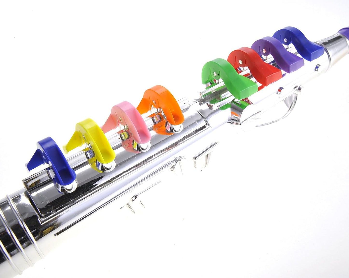 Kids Clarinet Music Toy | Wind Musical Instrument | 8 Colored Keys | Toddlers | Learning Clarinet | Metallic Silver