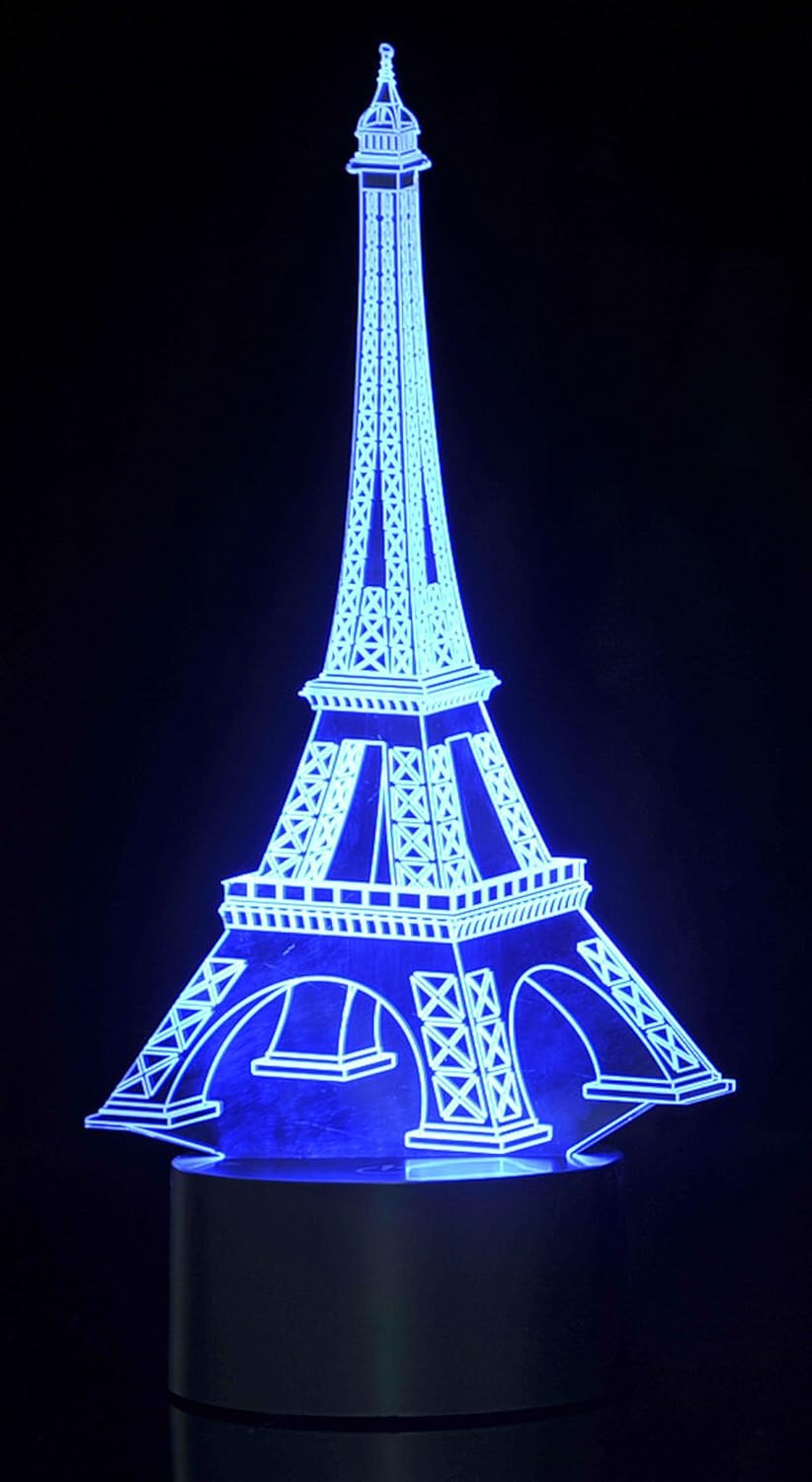 3D LED Night Light Optical Illusion Eiffel Tower, Desk Table Lamp Color Change Multi Effects Functions | 7 Colors USB Powered Birthday & Party Gift