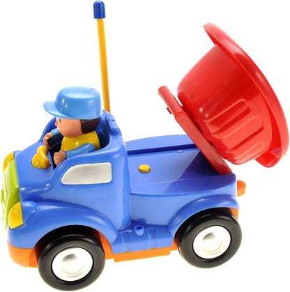 Cartoon Truck Radio Remote Control Toy, RC Cute Construction Car with Music & Light for Toddlers (Blue)