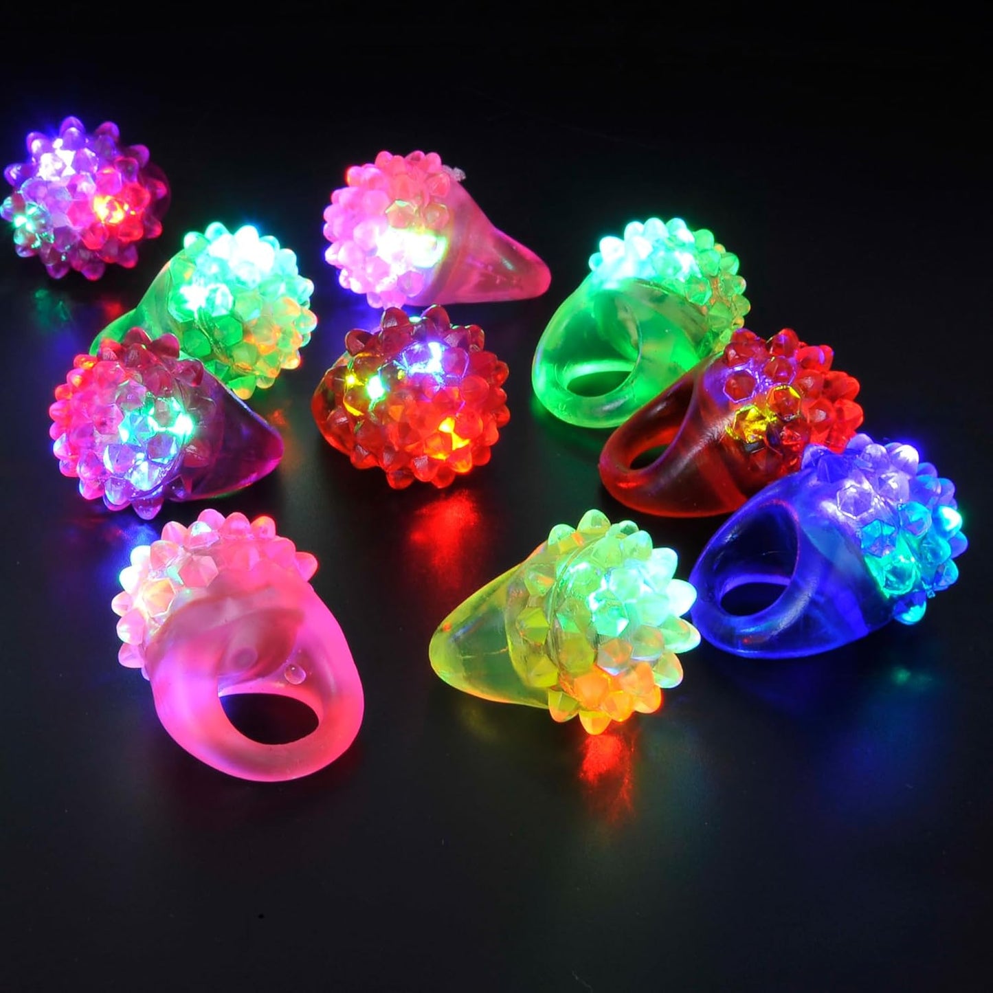 PowerTRC Flashing LED Light Up Jelly Rubber Rings Finger Toys for Kids