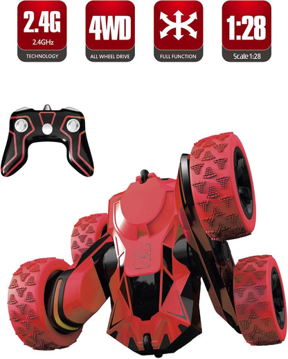 PowerTRC RC Stunt Car Remote Control Car 360° Rotating 4WD Double-Sided Flips Car Toy for Boys Girls Birthday Gift Red