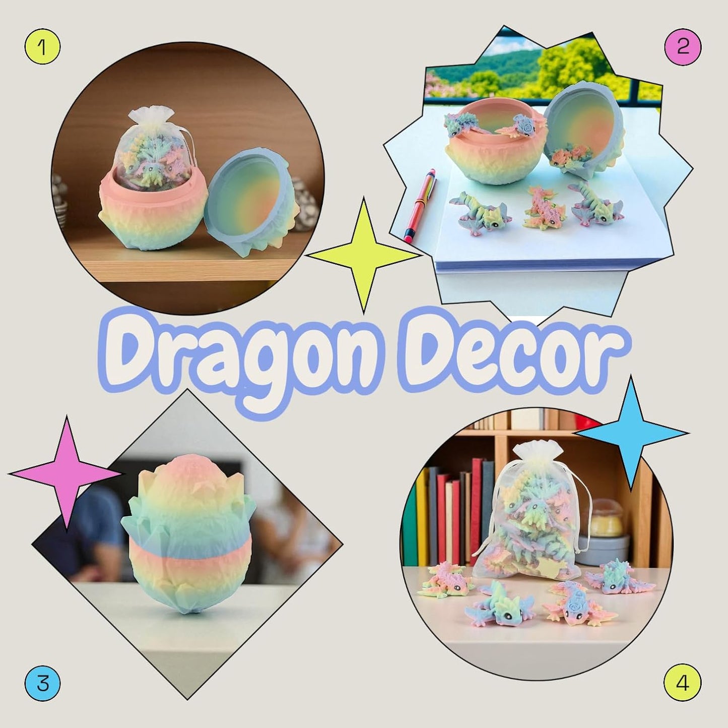 PowerTRC 10 Pack 3D Printed Dragon Baby Wyverns – Matte Rainbow Articulated 3D Printed Dragon Party Favors, Gift Bags & Collectibles