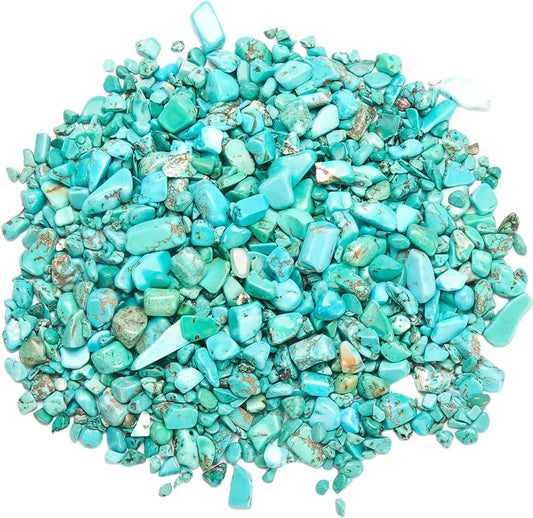 Crystals Gem Stones Decorative Rocks for Vase, Tumbled Turquoise Crystal Chips Bulk Healing Stones Fish Tank Gravel Filler Vase Filler Plants Decor 1 lb