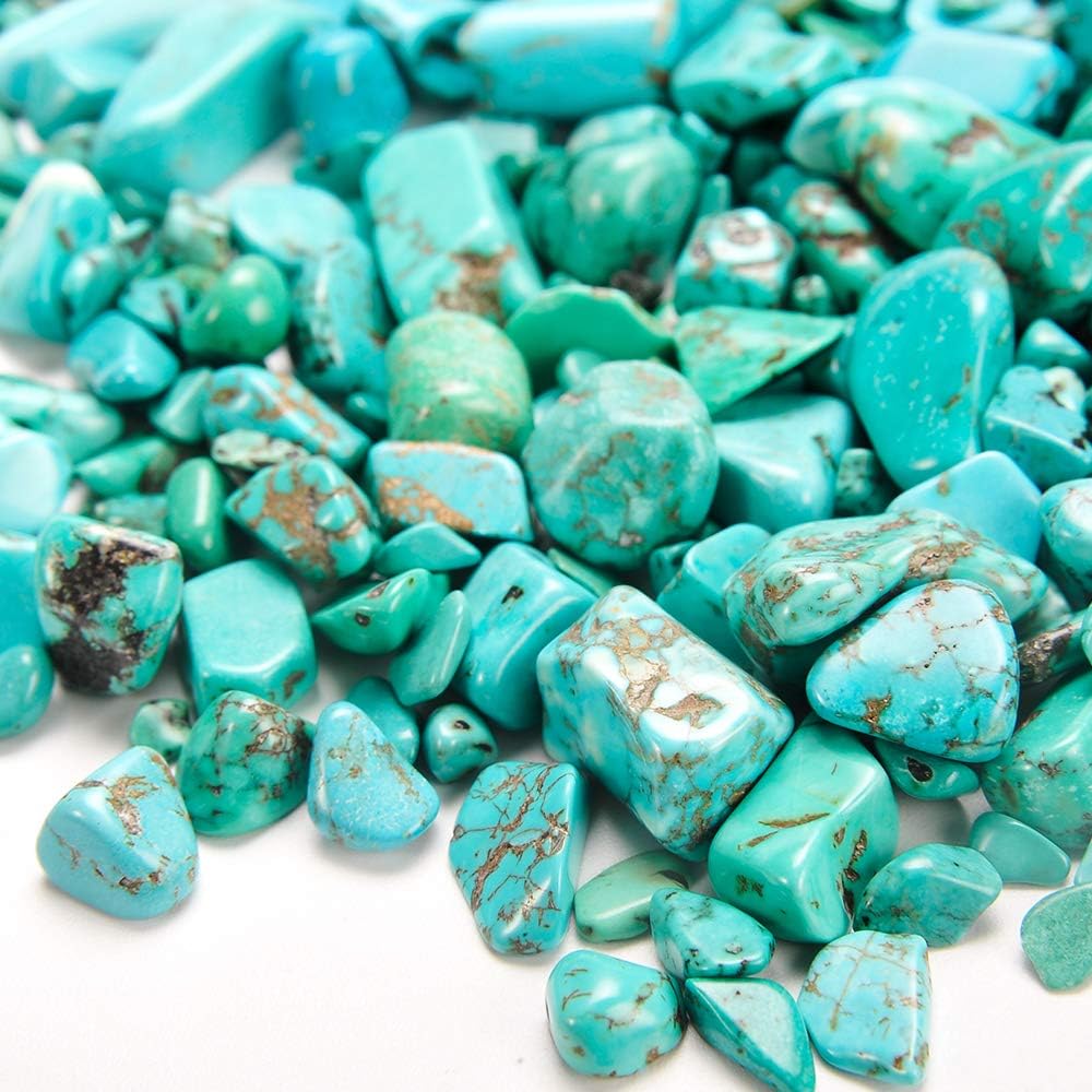Crystals Gem Stones Decorative Rocks for Vase, Tumbled Turquoise Crystal Chips Bulk Healing Stones Fish Tank Gravel Filler Vase Filler Plants Decor 1 lb