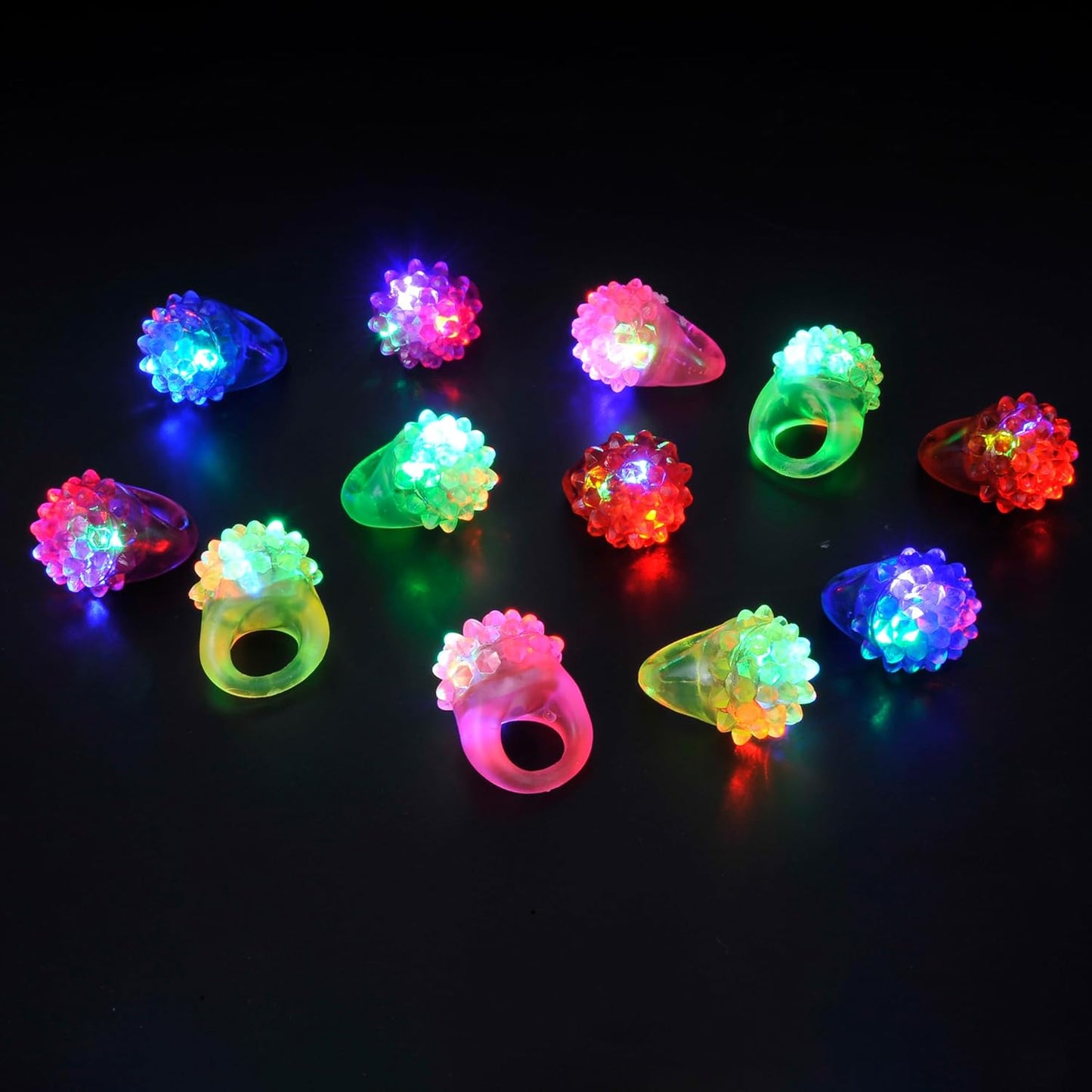 PowerTRC Flashing LED Light Up Jelly Rubber Rings Finger Toys for Kids