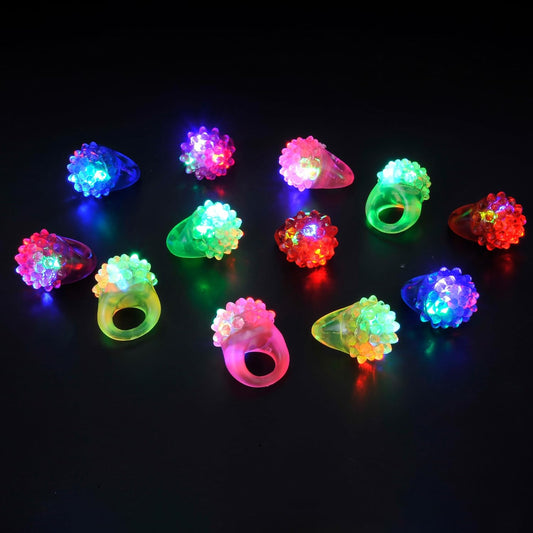 PowerTRC Flashing LED Light Up Jelly Rubber Rings Finger Toys for Kids