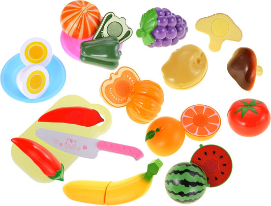 28 Pcs 16 Items Kitchen Cutting Play Fruit & Vegetables Toy for Kids | Pretend Cooking Vegan Play Set | Educational & Imaginative Birthday Gift for Toddler & Baby, Boys & Girls