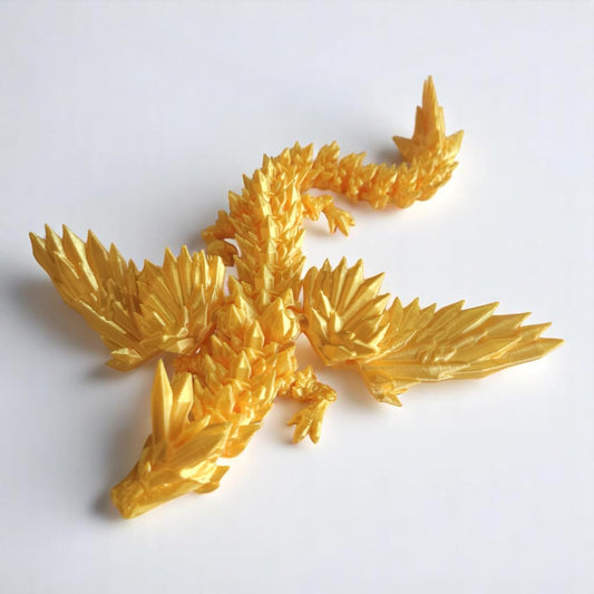 PowerTRC 3D Printed Crystal Dragon with Wings (Gold Color) – Flexible 9 Inch 3D Printed Toy Dragon, Great for Gift Bags, Desk Decor, Party Favors