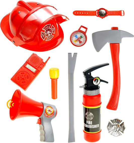 PowerTRC 10 Pcs Kids Firefighter Gear - Fireman Toys for Toddlers 3-5, Including Helmet Accessories