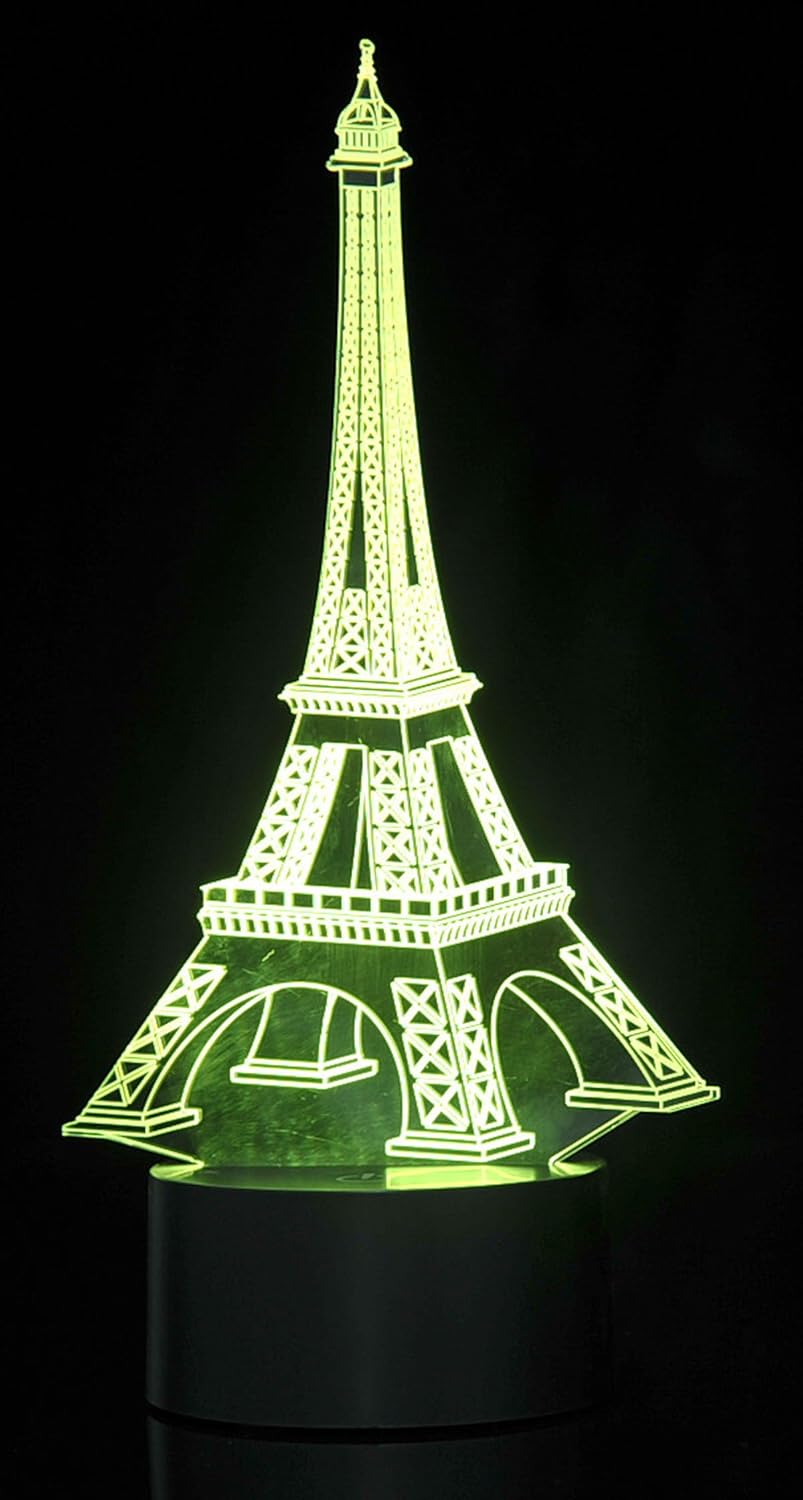 3D LED Night Light Optical Illusion Eiffel Tower, Desk Table Lamp Color Change Multi Effects Functions | 7 Colors USB Powered Birthday & Party Gift