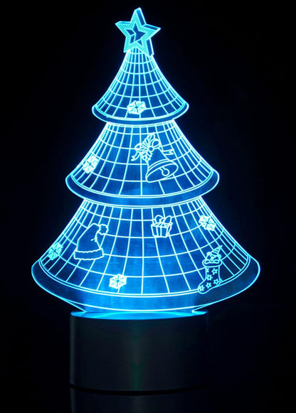 3D LED Night Light Optical Illusion Christmas Tree, Desk Table Lamp Color Change Multi Effects Functions | 7 Colors USB Powered Birthday & Party Gift