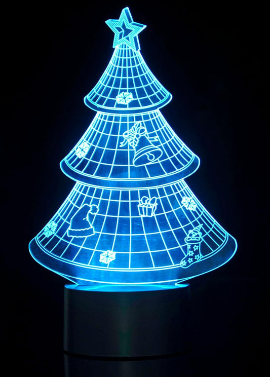 3D LED Night Light Optical Illusion Christmas Tree, Desk Table Lamp Color Change Multi Effects Functions | 7 Colors USB Powered Birthday & Party Gift