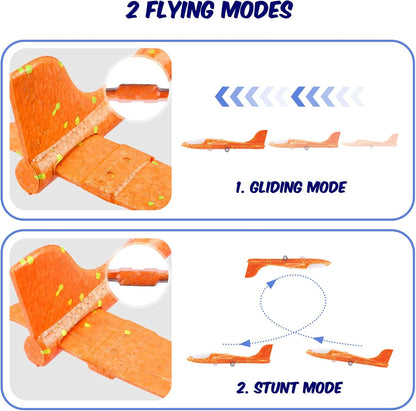 3 Pack Airplane Launcher Toys, 13.8” LED Catapult Foam Glider Plane Toy for Boys, 2 Flight Modes Outdoor Sport Flying Toys for Kids