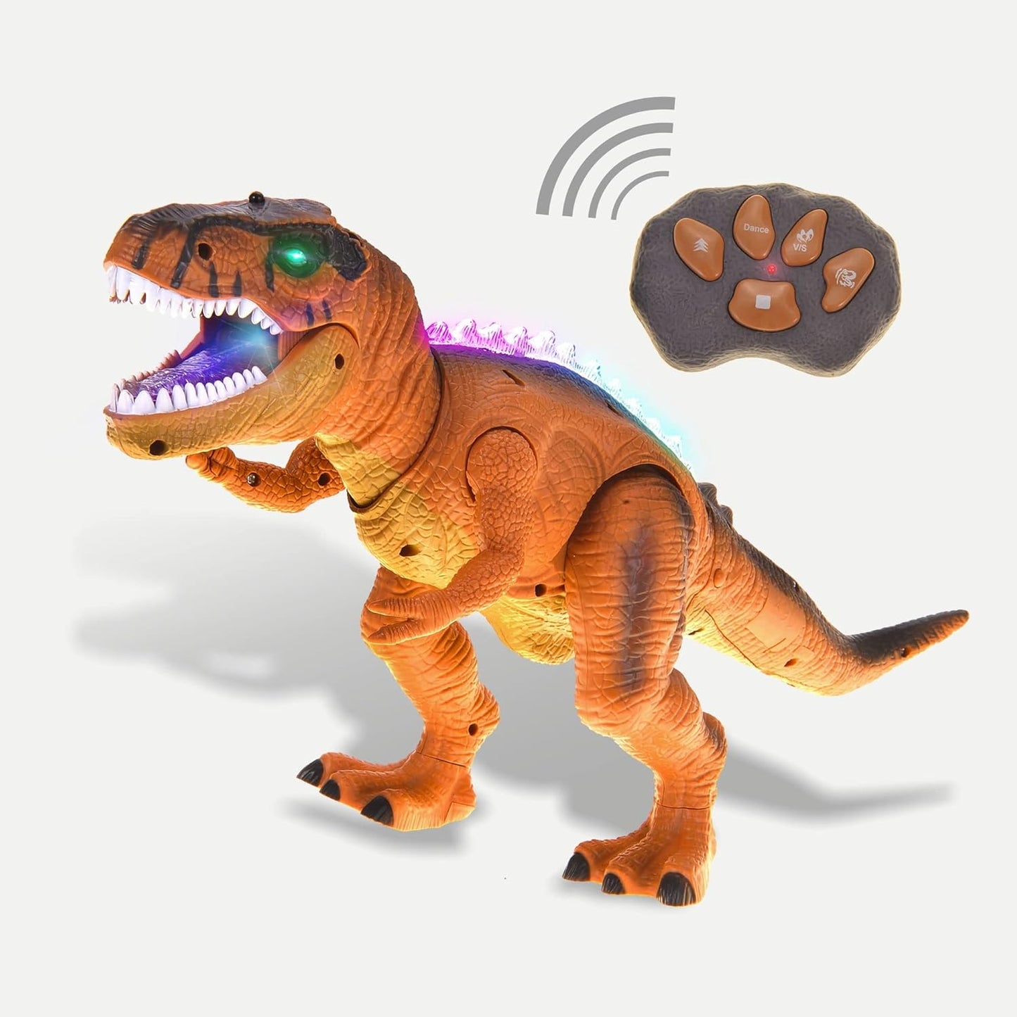 PowerTRC Remote Control Dinosaur T-Rex Toy for Kids | Realistic Prehistoric Sounds | Dinosaur Robot Toy Lights Up and Roars | Walking RC T-Rex Robot Toy (Brown)