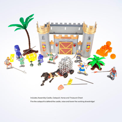 Roman Era Kingdom Action Figures with Toy Armys, Knights, Horse, Castle, Treasure Chests, Catapult and Figurines Playset for Kids