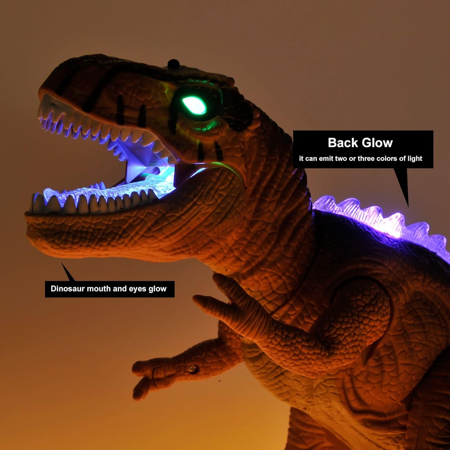 PowerTRC Remote Control Dinosaur T-Rex Toy for Kids | Realistic Prehistoric Sounds | Dinosaur Robot Toy Lights Up and Roars | Walking RC T-Rex Robot Toy (Brown)