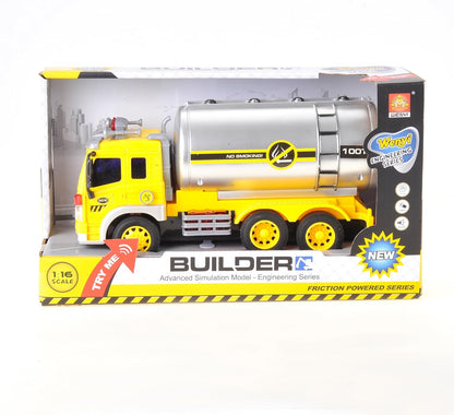 Push & Go Friction Powered Oil Truck Toy with Light and Sound | Realistic Play Oil Tanker Truck Toy Gift for Boys and Girls