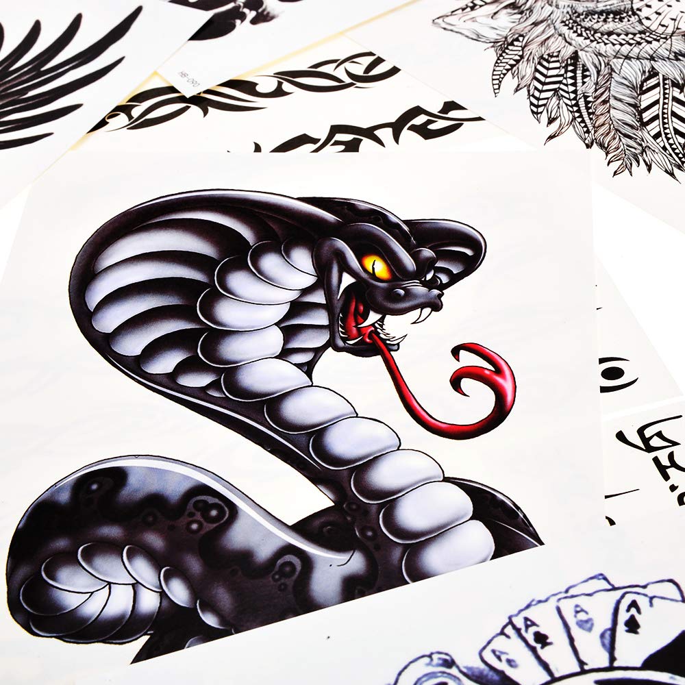 PowerTRC Temporary Tattoo Stickers, 16 Sheets Body Arm Chest Shoulder Tattoos For Men And Women, Tattoos For Halloween, Parties, Festivals. Unique Designs Animals, Symbols, And More