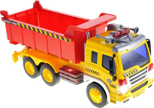 Push & Go Friction Powered Dump Truck Toy with Light and Sound | Realistic Play Tipper Truck Toy Gift for Boys and Girls