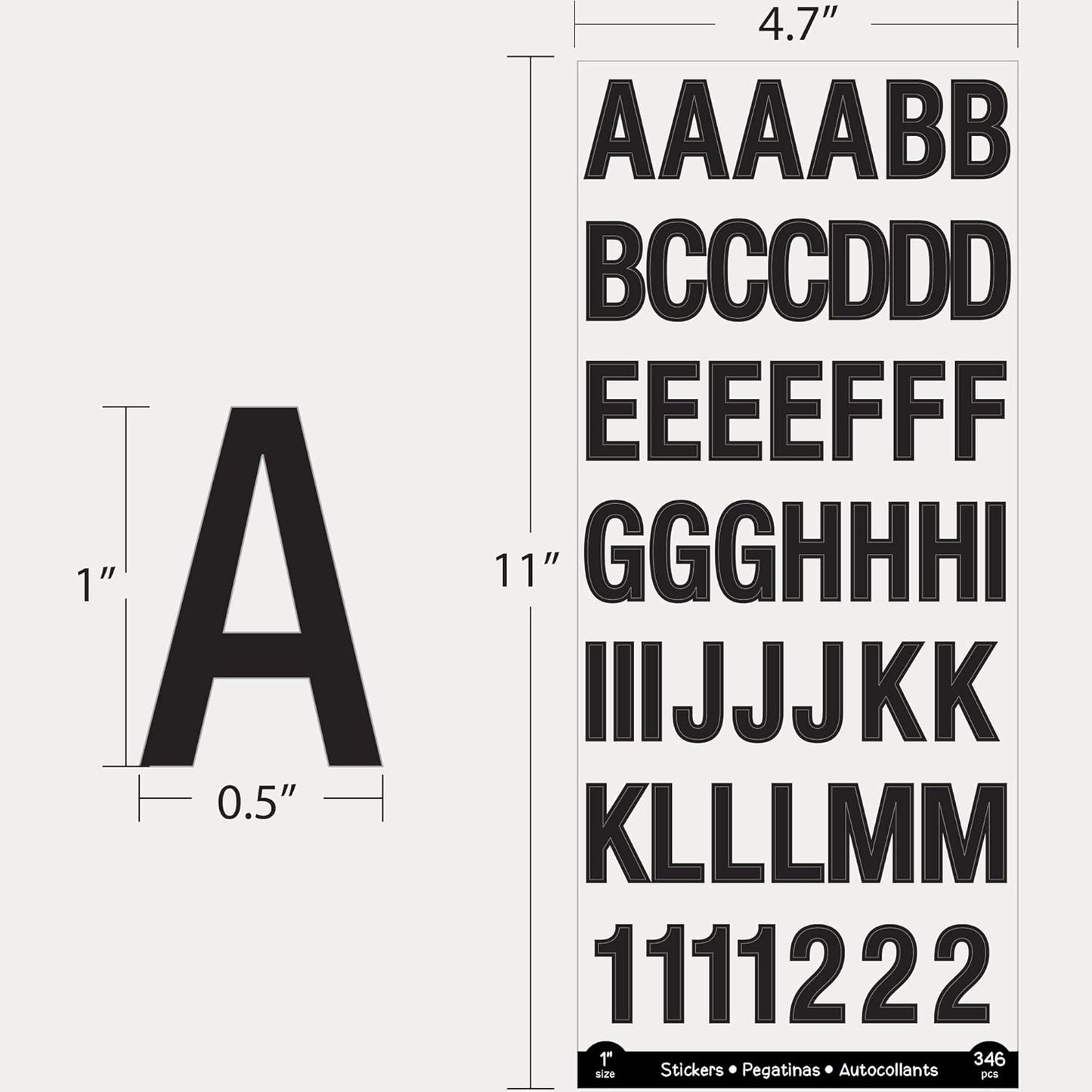 Alphabet Numbers Stickers Black Colors, 1" A to Z 0 to 9 Self-Adhesive Sticker for DIY Cards Scrapbooks Labeling (346/Pack), 1-Pack
