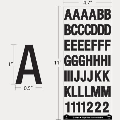 Alphabet Numbers Stickers Black Colors, 1" A to Z 0 to 9 Self-Adhesive Sticker for DIY Cards Scrapbooks Labeling (346/Pack), 1-Pack
