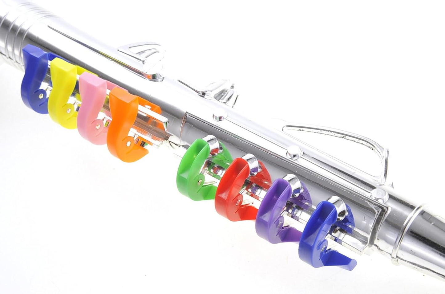 Kids Clarinet Music Toy | Wind Musical Instrument | 8 Colored Keys | Toddlers | Learning Clarinet | Metallic Silver