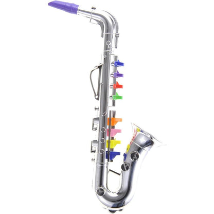 Kids Saxophone Music Toy | Wind Musical Instrument | 8 Colored Keys | Toddlers | Learning Saxophone | Metallic Silver