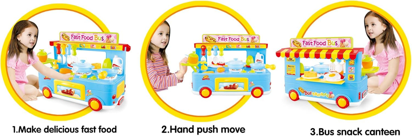 Fast Food Bus Kitchen Play Set | Pretend Play Foods | Pretend Foods | (Blue)