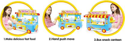Fast Food Bus Kitchen Play Set | Pretend Play Foods | Pretend Foods | (Blue)